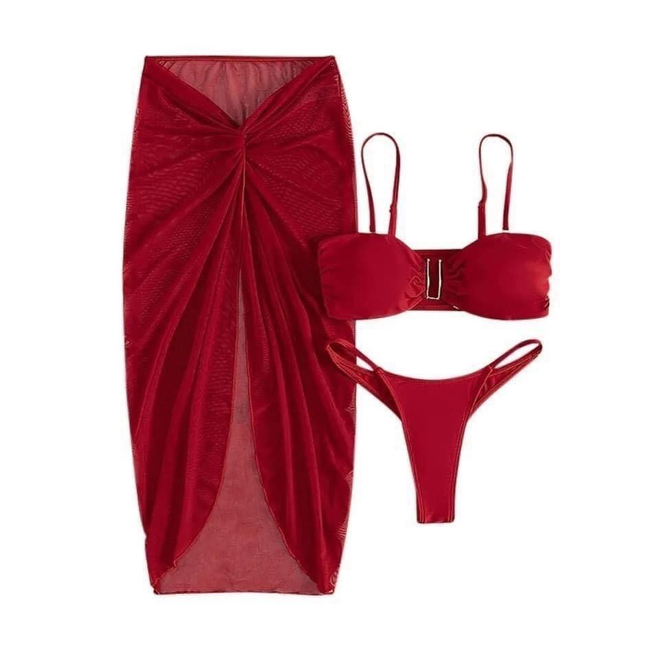 Women’s sexy Separate Three Piece Mesh Solid Color Bikini