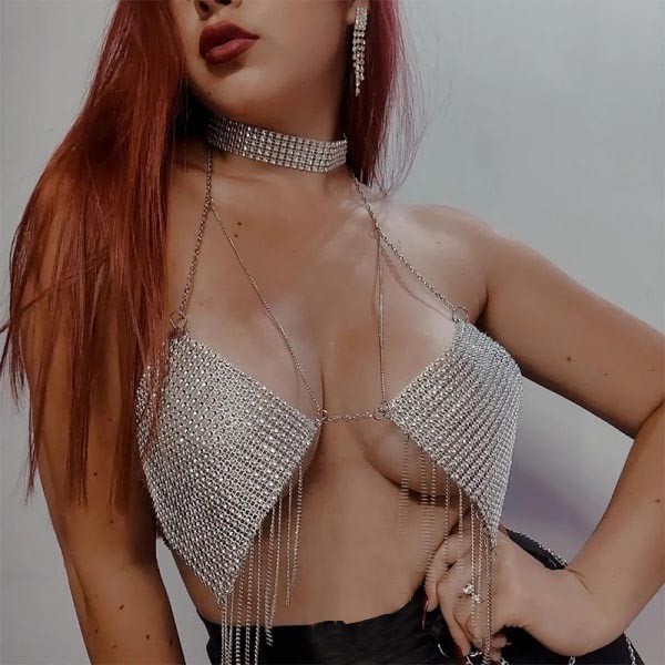Shiny Metal Body Backless Crop Top